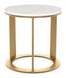 18" Gold And White Genuine Marble Look Round End Table