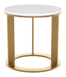 18" Gold And White Genuine Marble Look Round End Table