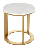 18" Gold And White Genuine Marble Look Round End Table