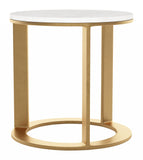 18" Gold And White Genuine Marble Look Round End Table