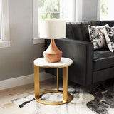 18" Gold And White Genuine Marble Look Round End Table