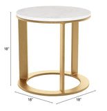 18" Gold And White Genuine Marble Look Round End Table