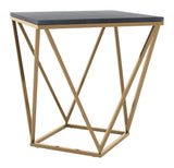 22" Black Marble and Gold Geo Side Table