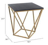 22" Black Marble and Gold Geo Side Table