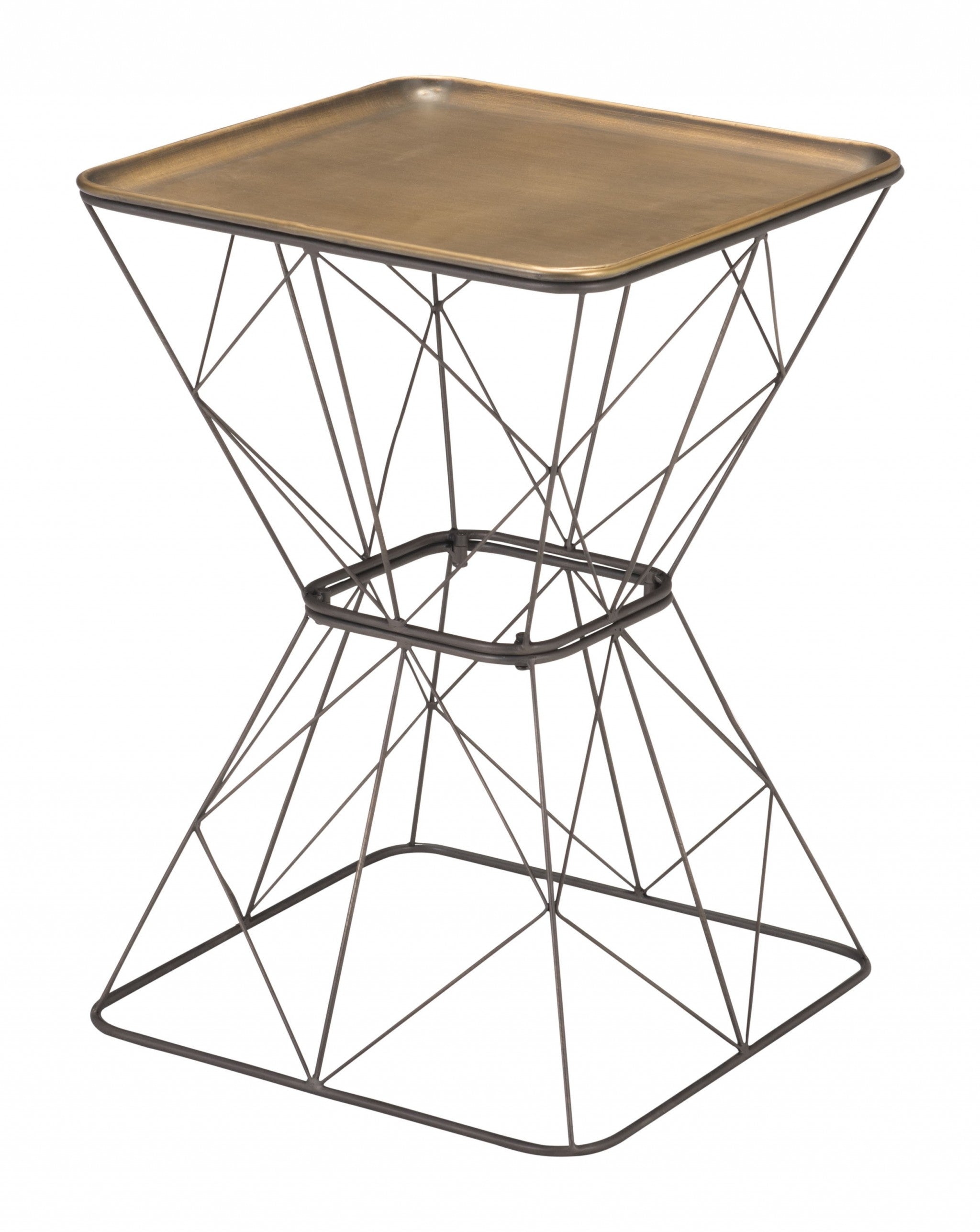 22" Black And Antique Gold Steel Square End Table