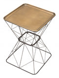 22" Black And Antique Gold Steel Square End Table