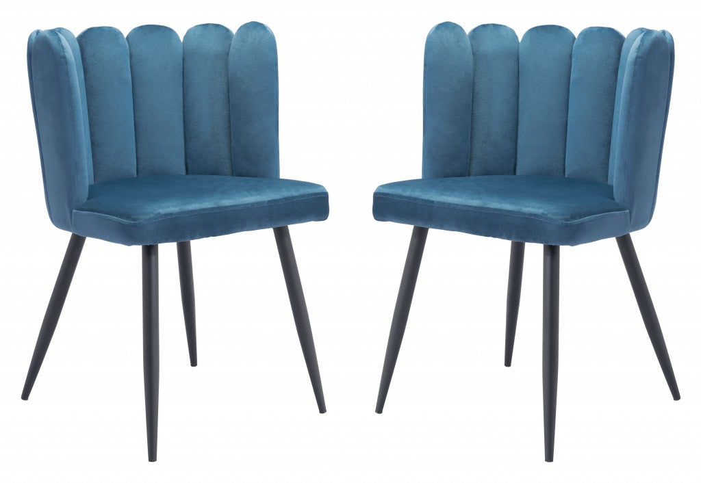 Set of Two Blue Velvet Glam Clam Dining Chairs