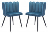 Set of Two Blue Velvet Glam Clam Dining Chairs