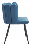 Set of Two Blue Velvet Glam Clam Dining Chairs
