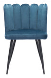 Set of Two Blue Velvet Glam Clam Dining Chairs