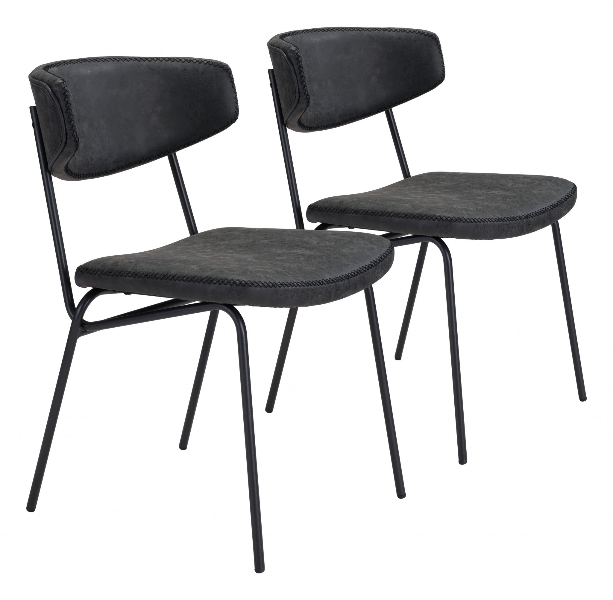 Set of Two Modern Minimalist Vintage Look Black Dining Chairs