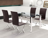 Set of Two Contempo Slim Brown Faux Leather and Stainless Dining Chairs