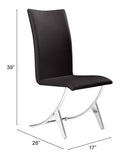 Set of Two Contempo Slim Brown Faux Leather and Stainless Dining Chairs