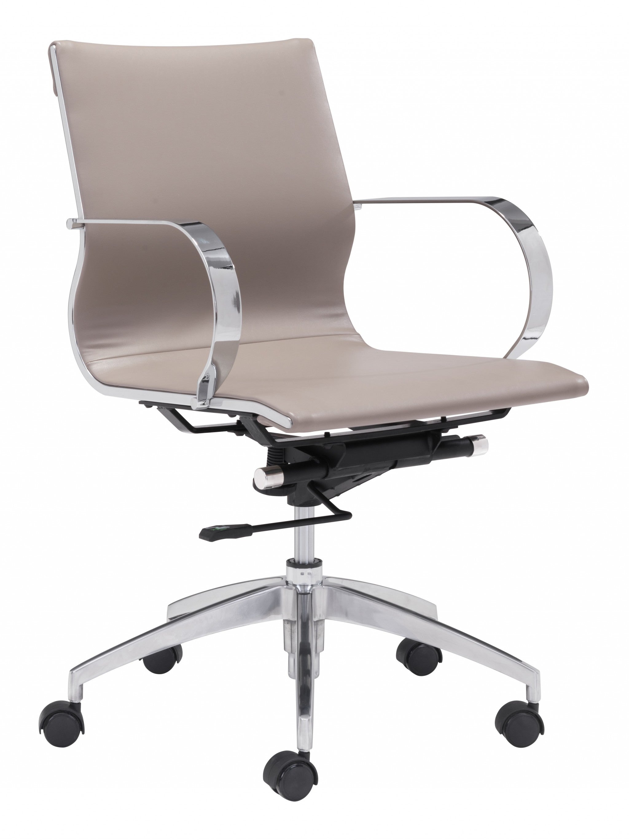 Taupe Faux Leather Seat Swivel Adjustable Conference Chair Metal Back Steel Frame