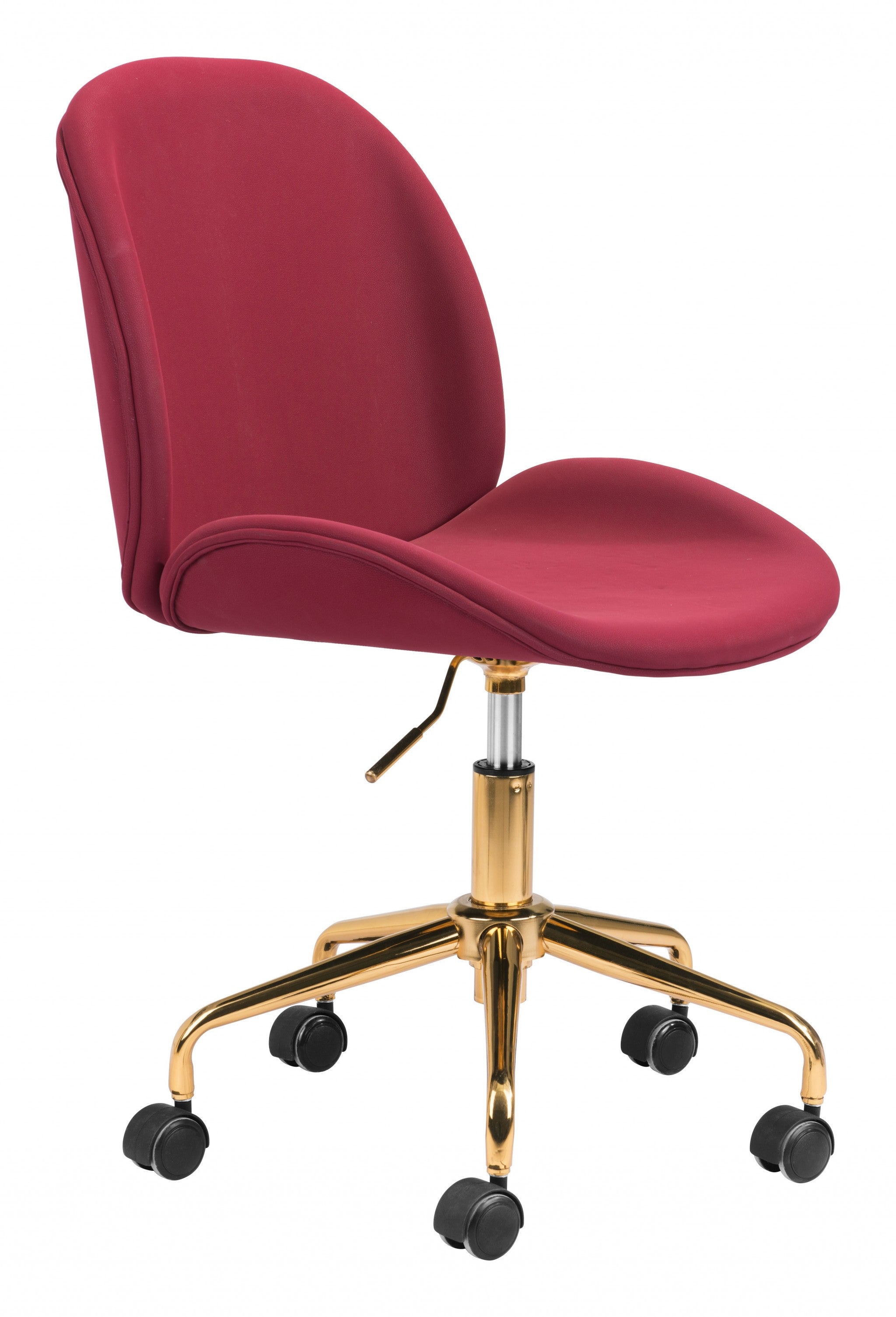 Red Velvet Seat Swivel Adjustable Task Chair Metal Back Steel Frame