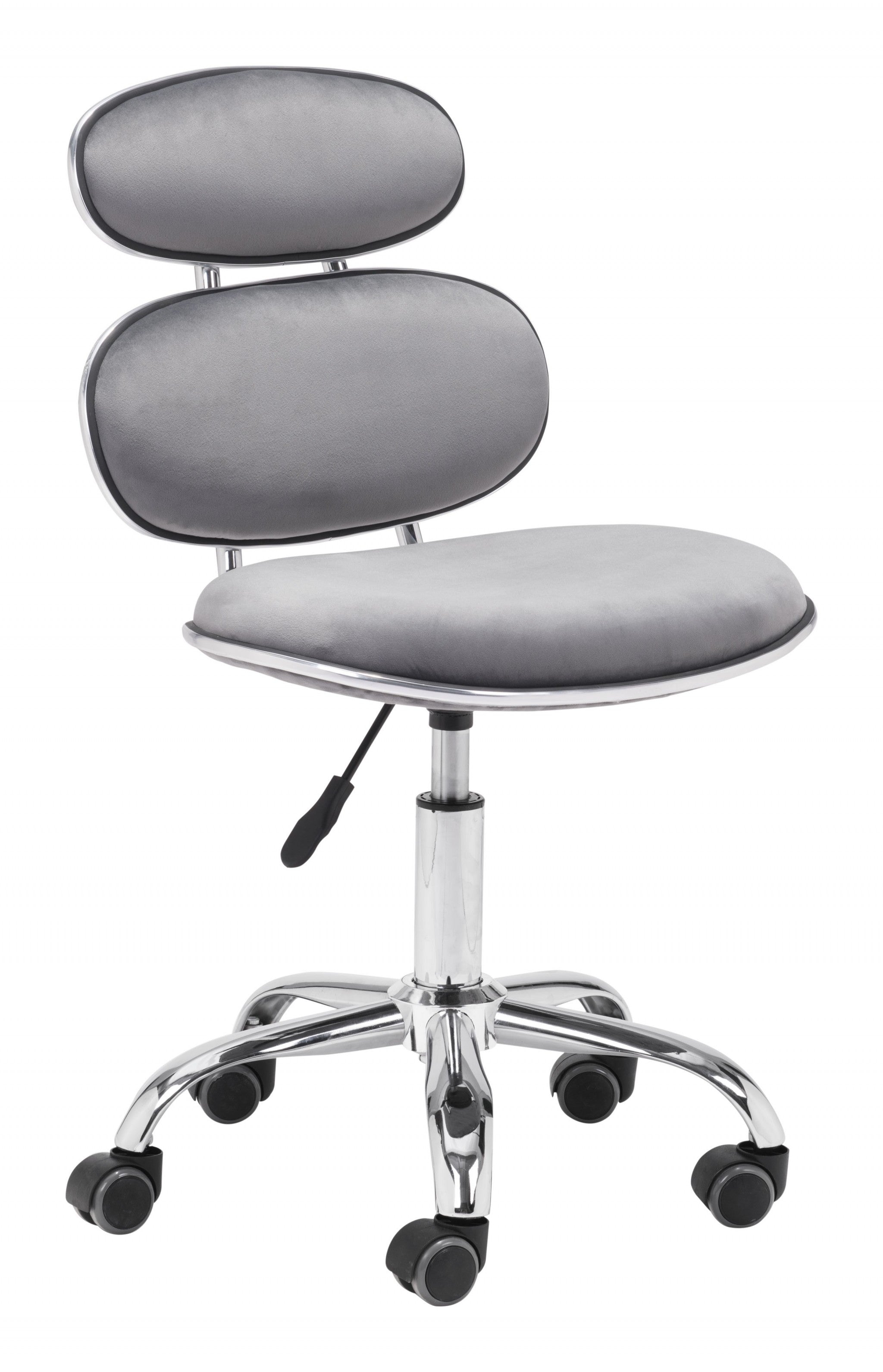 Gray Velvet Seat Swivel Adjustable Task Chair Metal Back Steel Frame