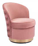 23" Pink Velvet And Gold Swivel Side Chair