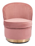 23" Pink Velvet And Gold Swivel Side Chair