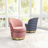 23" Pink Velvet And Gold Swivel Side Chair