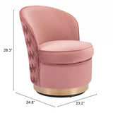 23" Pink Velvet And Gold Swivel Side Chair