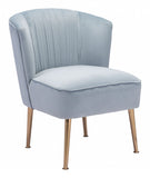 26" Blue Velvet And Gold Side Chair