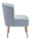 26" Blue Velvet And Gold Side Chair