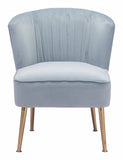 26" Blue Velvet And Gold Side Chair