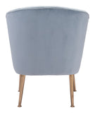 26" Blue Velvet And Gold Side Chair