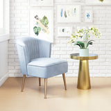 26" Blue Velvet And Gold Side Chair