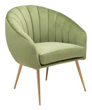 29" Green And Gold Velvet Tufted Club Chair
