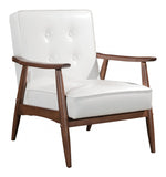 27" White Faux Leather And Brown Tufted Arm Chair