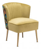 26" Gold Velvet Peacock Print Side Chair