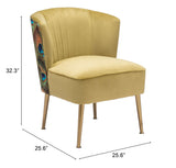 26" Gold Velvet Peacock Print Side Chair