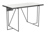 49" White Marble And Black Metal Writing Desk with USB