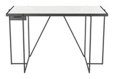 49" White Marble And Black Metal Writing Desk with USB