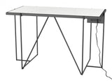 49" White Marble And Black Metal Writing Desk with USB