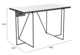 49" White Marble And Black Metal Writing Desk with USB