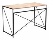 45" Natural and Black Solid Wood Writing Desk