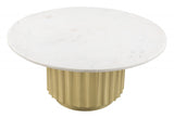 36" Gold And White Faux Marble Round Coffee Table