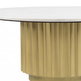 36" Gold And White Faux Marble Round Coffee Table