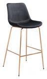 31" Black And Gold Velvet And Steel Low Back Bar Height Bar Chair