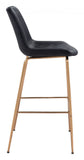 31" Black And Gold Velvet And Steel Low Back Bar Height Bar Chair