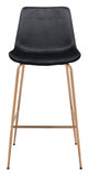 31" Black And Gold Velvet And Steel Low Back Bar Height Bar Chair