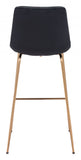 31" Black And Gold Velvet And Steel Low Back Bar Height Bar Chair