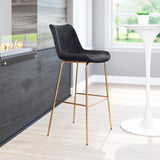 31" Black And Gold Velvet And Steel Low Back Bar Height Bar Chair