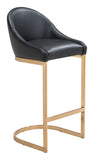 38" Black And Gold Steel Low Back Bar Height Chair With Footrest