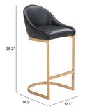 38" Black And Gold Steel Low Back Bar Height Chair With Footrest