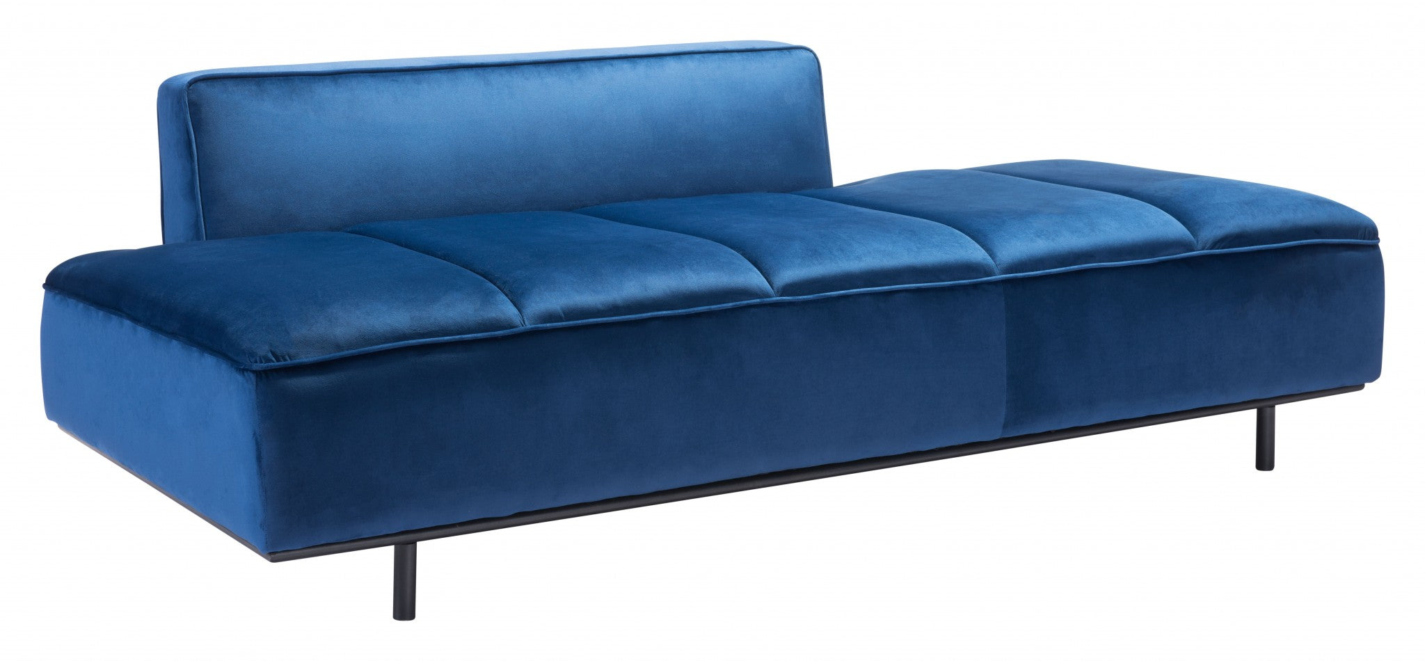 79" Blue Velvet And Black Metal Modular Sofa