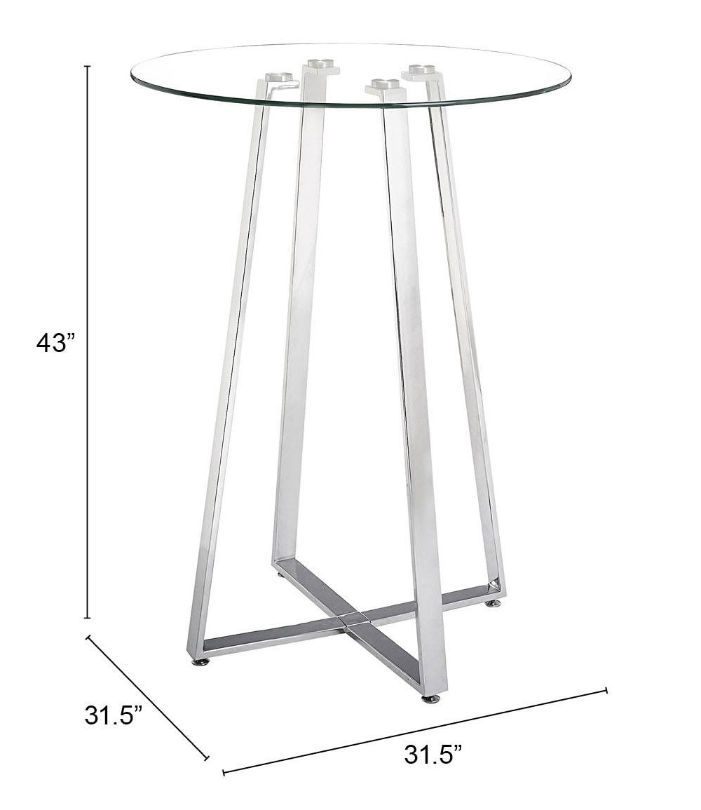 Mod Geo Chrome and Glass Round Bistro Dining  Table