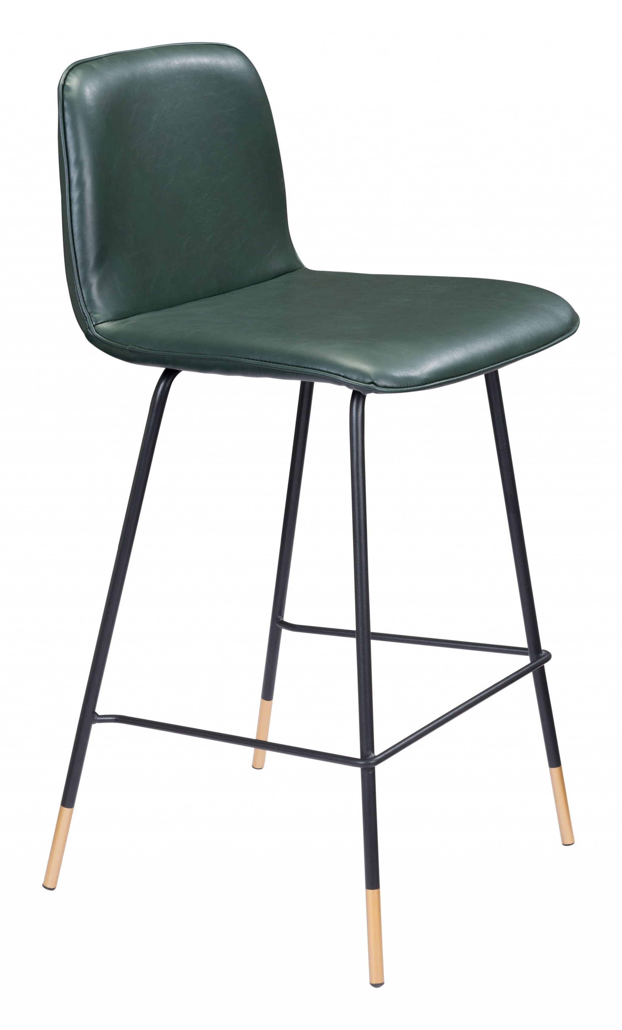 37" Green Faux Leather and Black Counter Height Bar Chair With Footrest